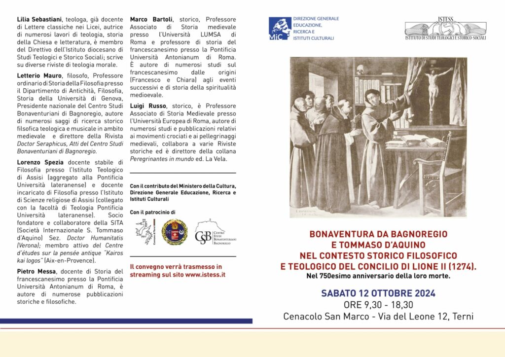 Bonaventura da Bagnoregio e Tommaso d’Aquino – Terni, sabato 12 ottobre 2024